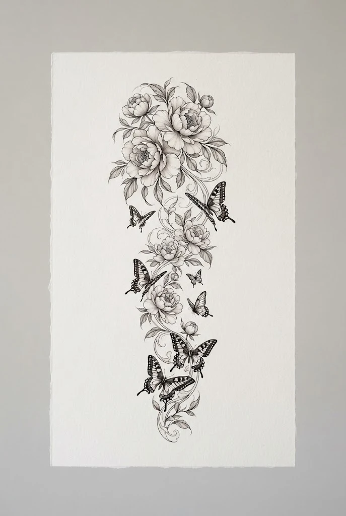 Peony and Swallowtail Half Sleeve — flower and butterfly tattoo sleeve style outfit