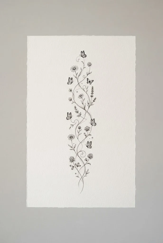 Minimalist Single-Needle Garden — flower and butterfly tattoo sleeve style outfit