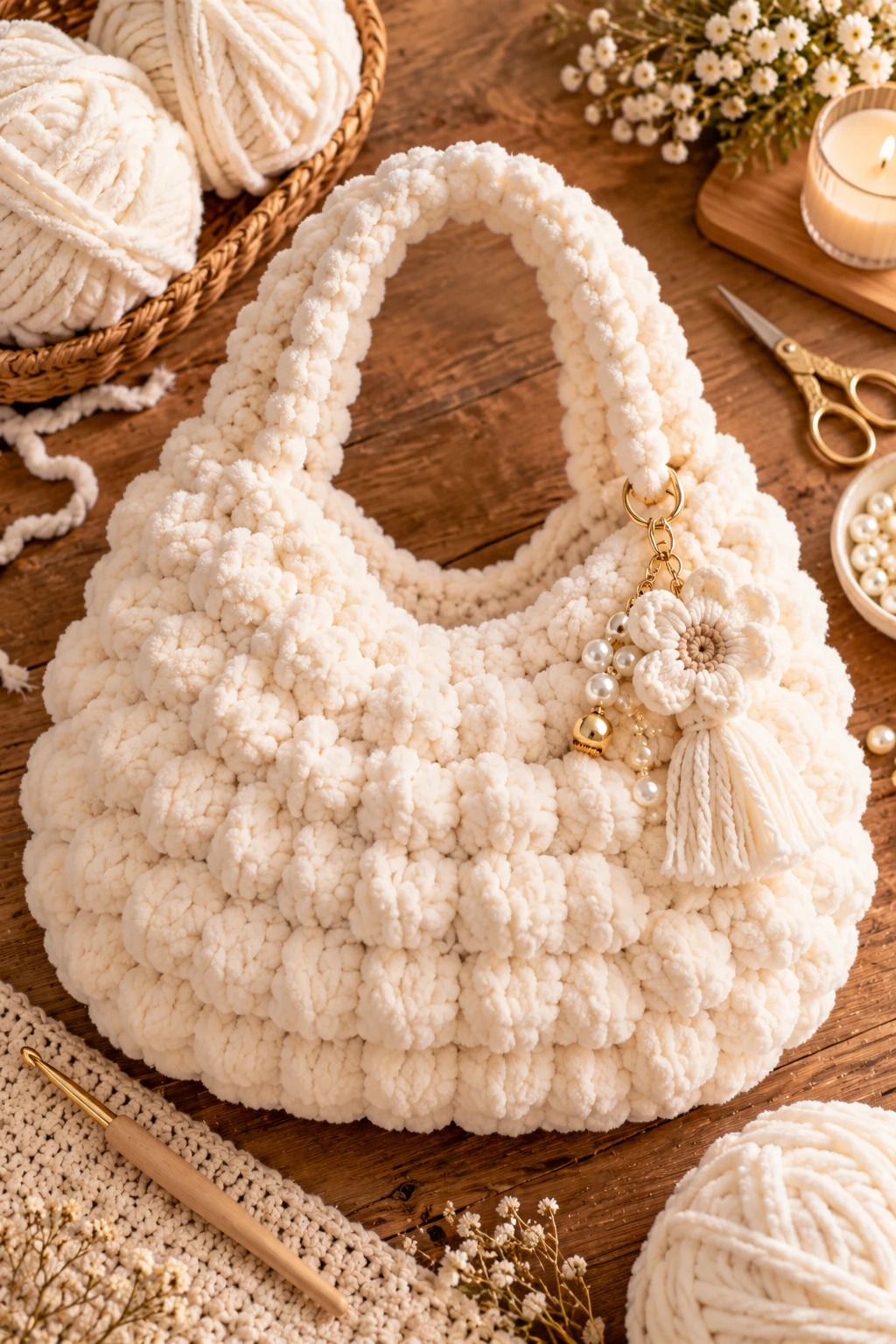 Cream Cloud Fluffy Crochet Bag — fluffy crochet bag style outfit