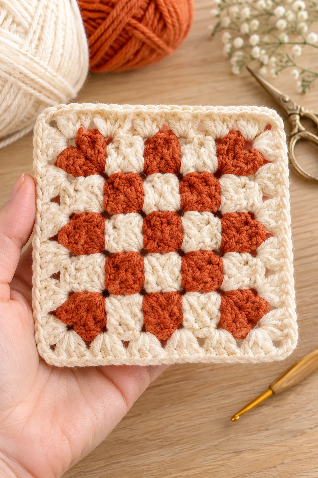 The Retro Checkerboard Granny Square — free granny square crochet pattern