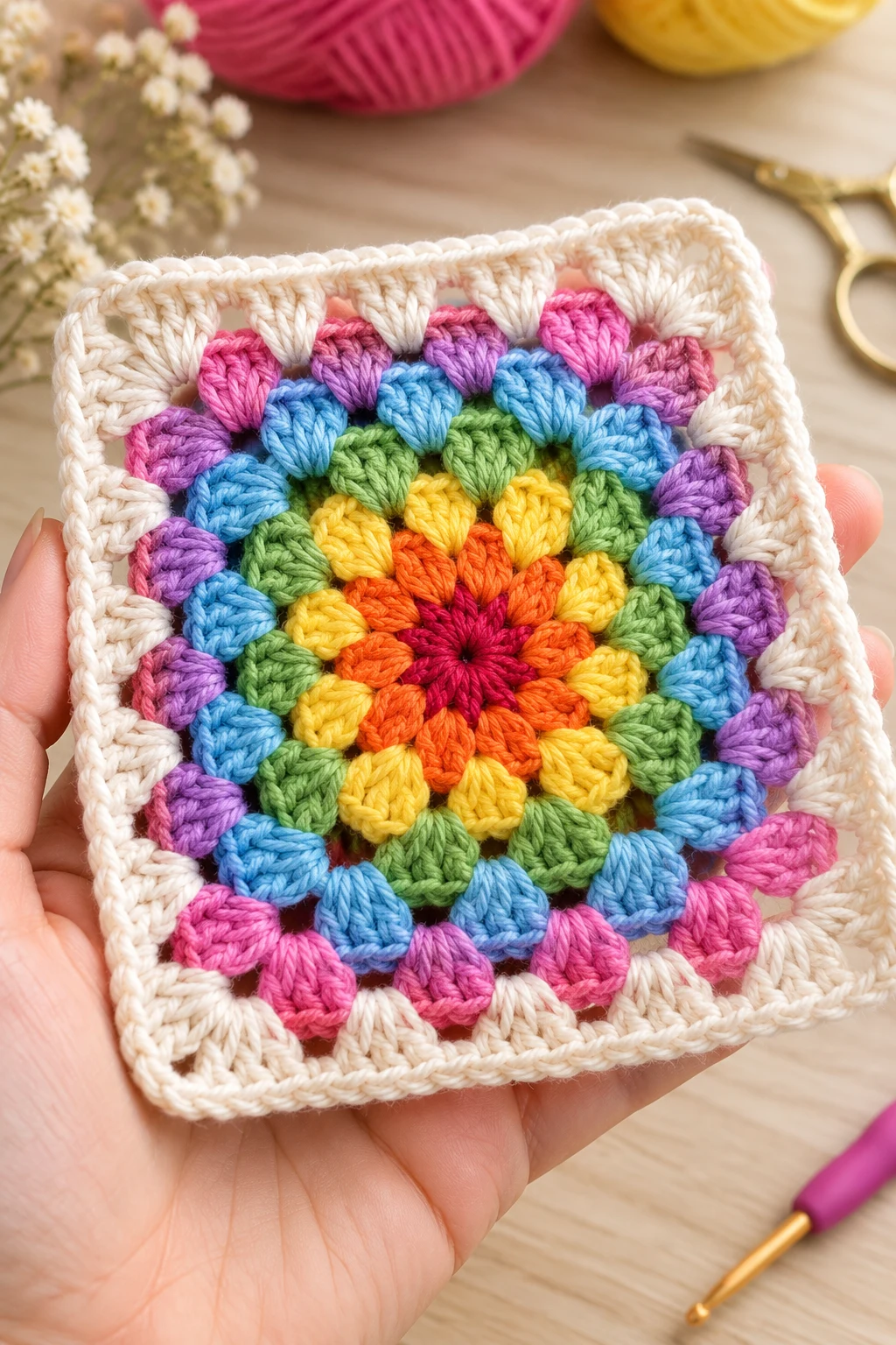 The Rainbow Burst Granny Square — free granny square crochet pattern