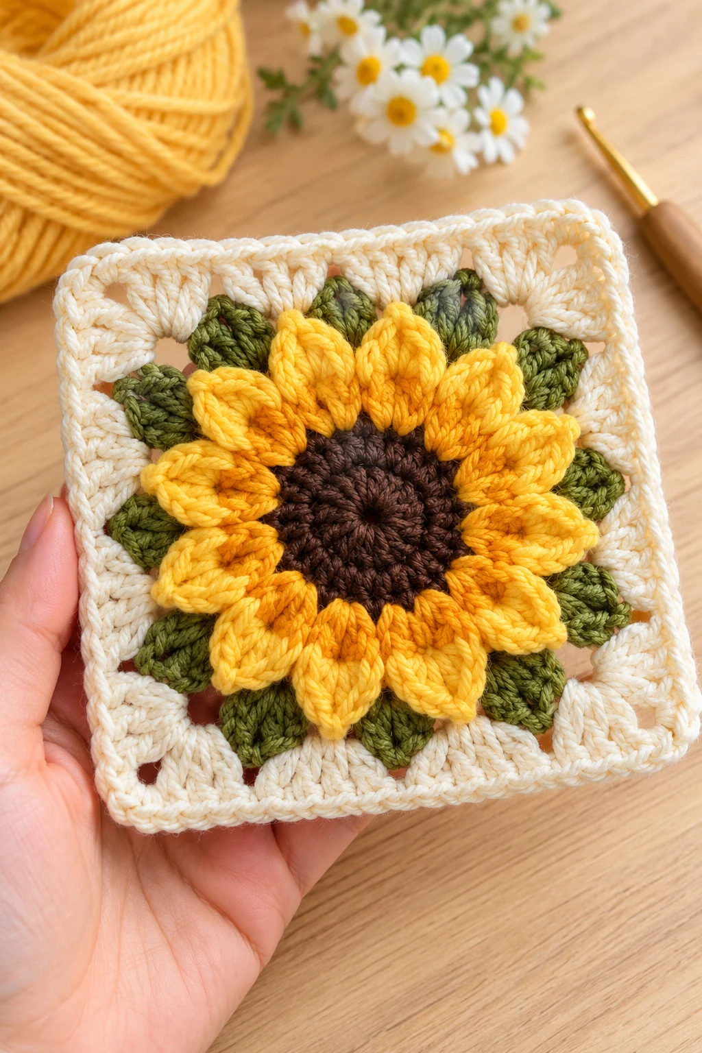 The Sunny Sunflower Granny Square — free granny square crochet pattern