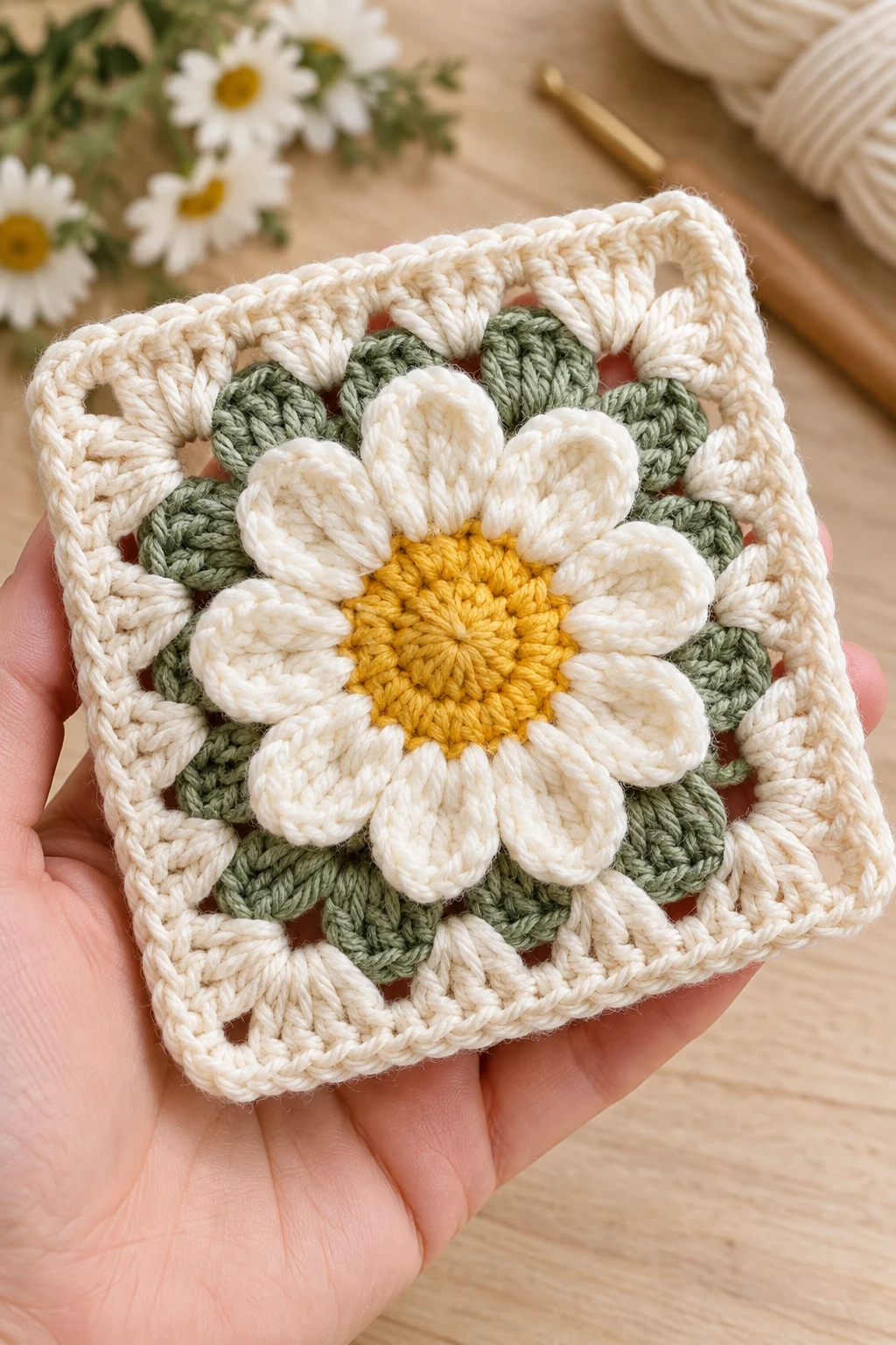 The Vintage Daisy Flower Square — free granny square crochet pattern