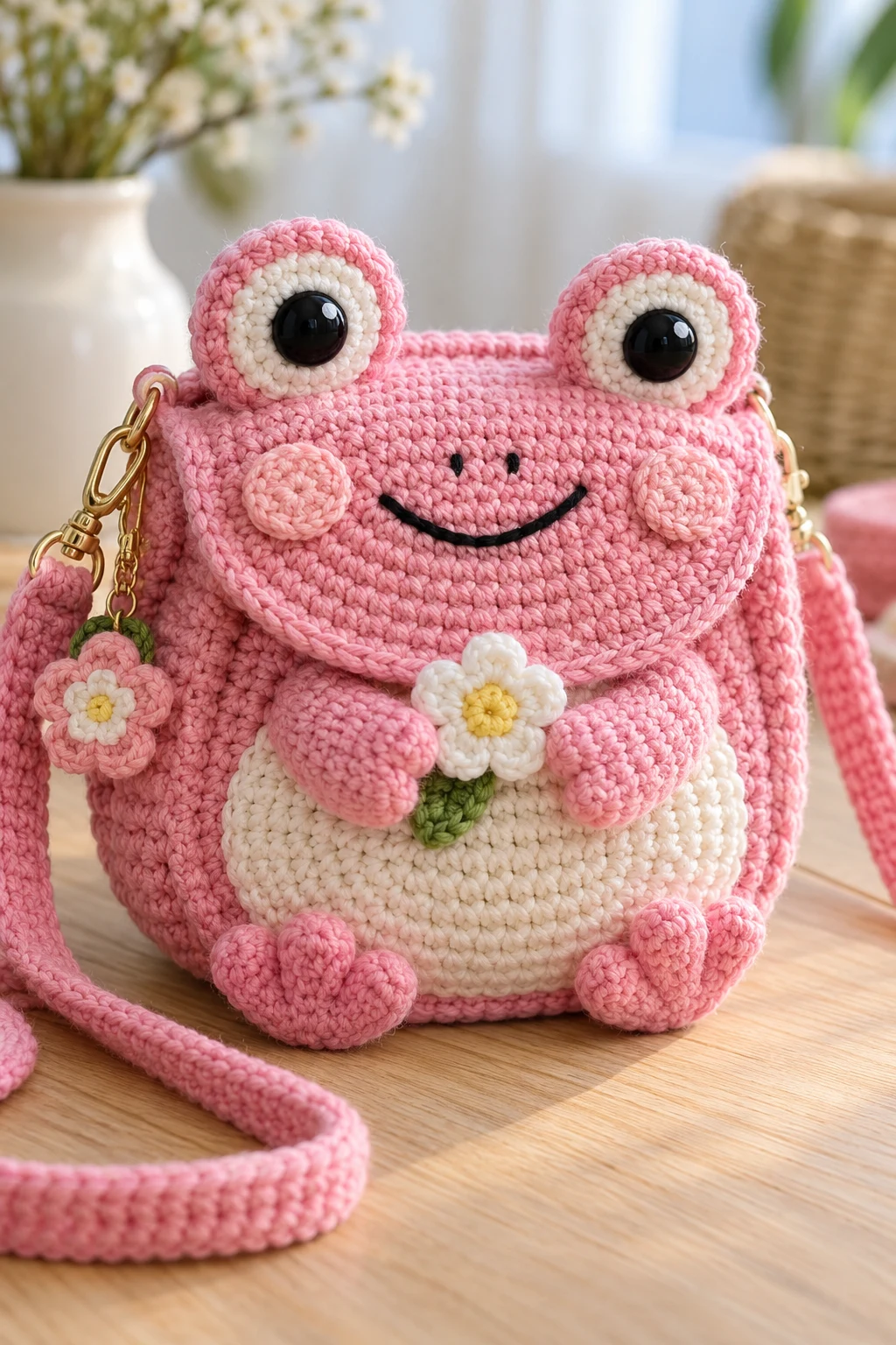 Pink Frog Bag Crochet With Cute Details — frog bag crochet