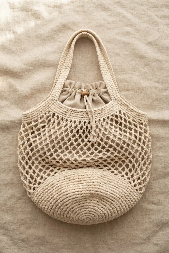 Market Bag with Drawstring Lining — fruit bag crochet
