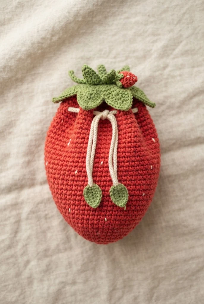 Strawberry Drawstring Produce Pouch — fruit bag crochet