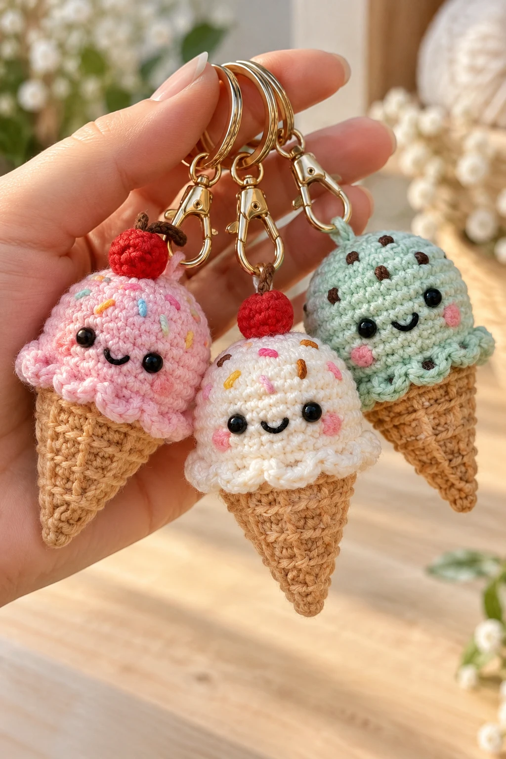 Cute Crochet Ice Cream Cone Keychains — fun crochet projects style outfit