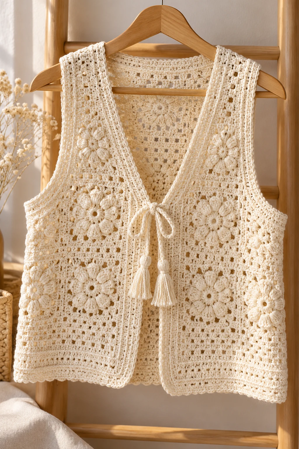 Classic Cream Crochet Vest — gilet crochet style outfit