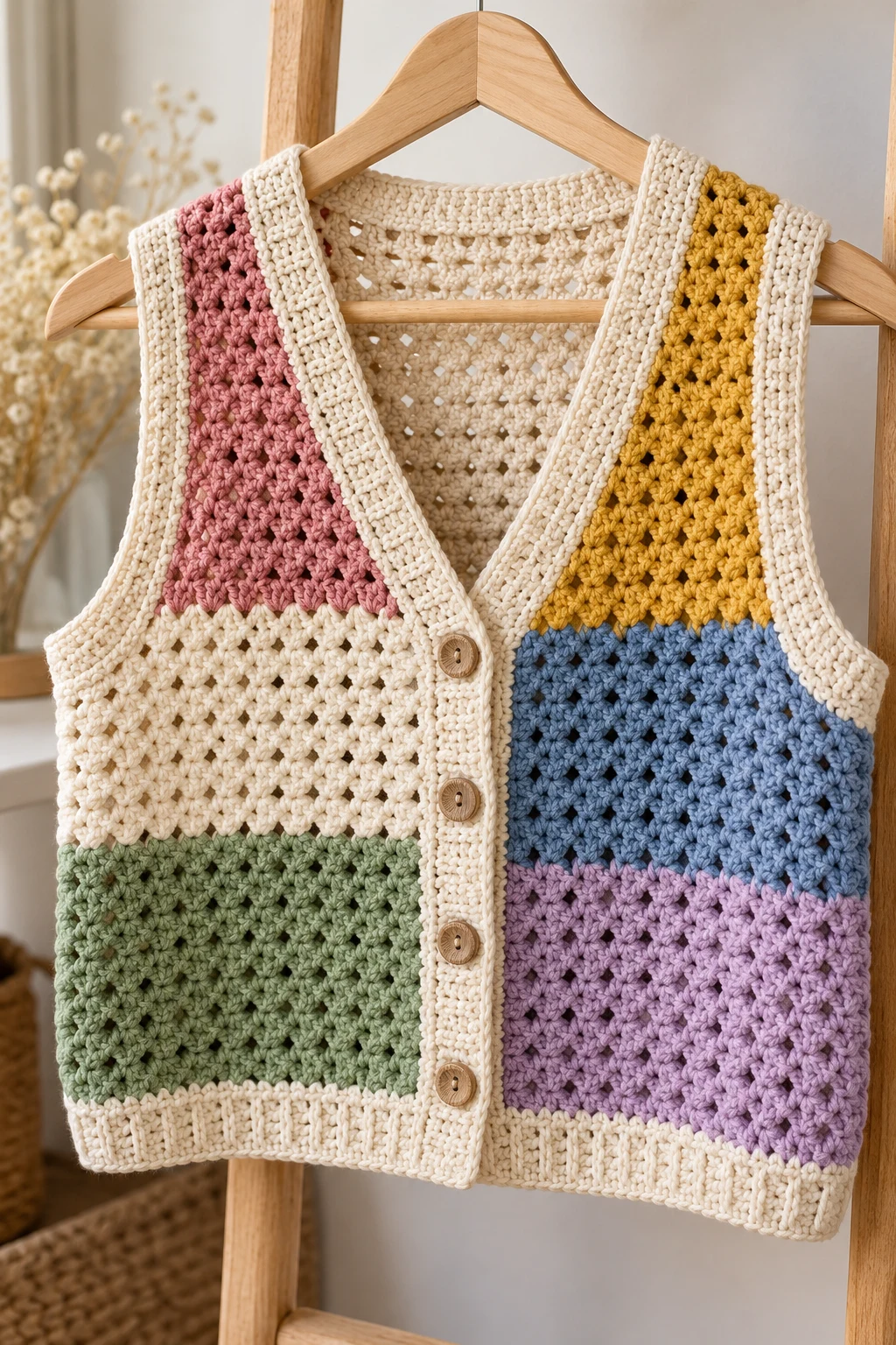 Color-Block Modern Crochet Vest — gilet crochet style outfit