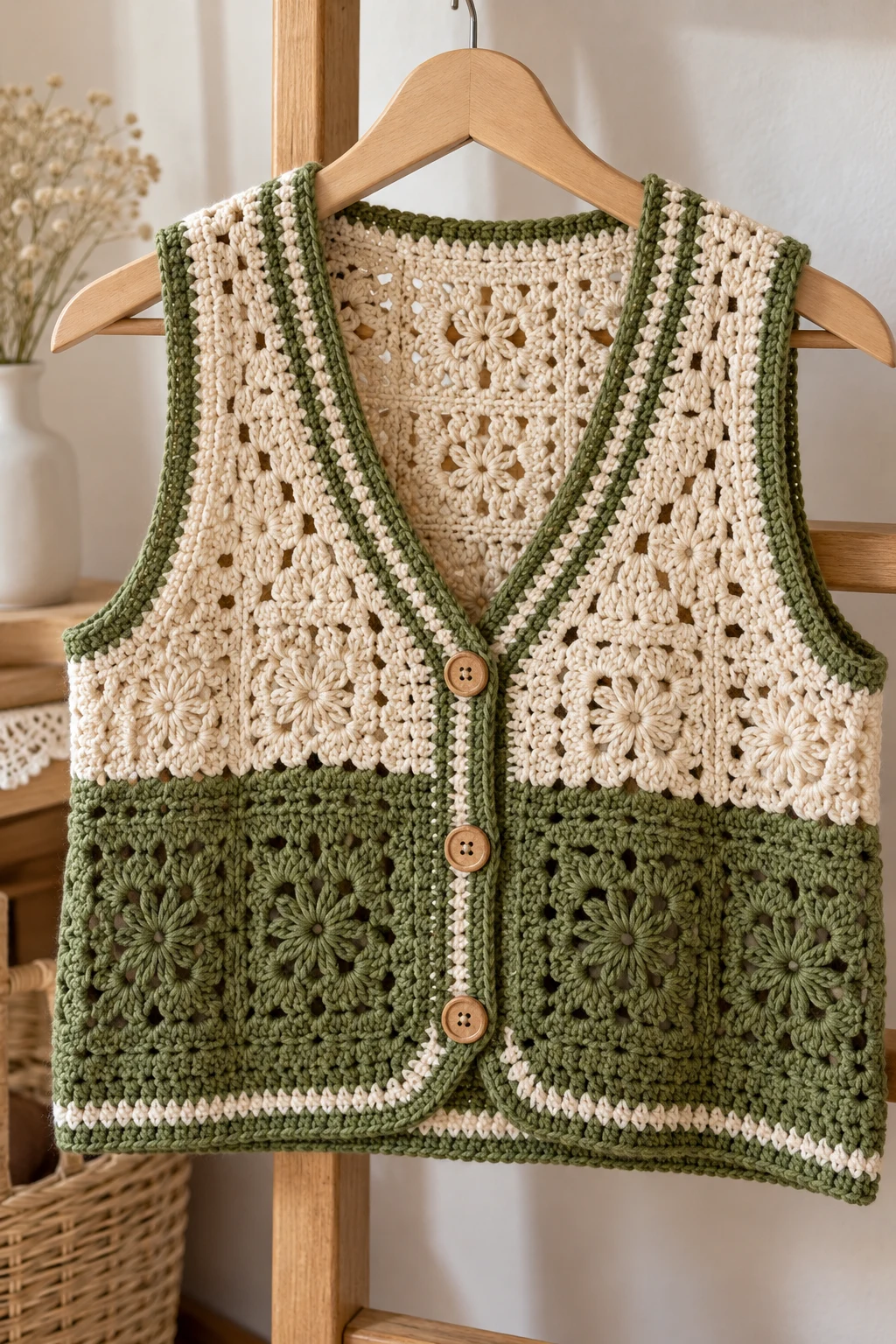 Two-Tone Crochet Gilet — gilet crochet style outfit