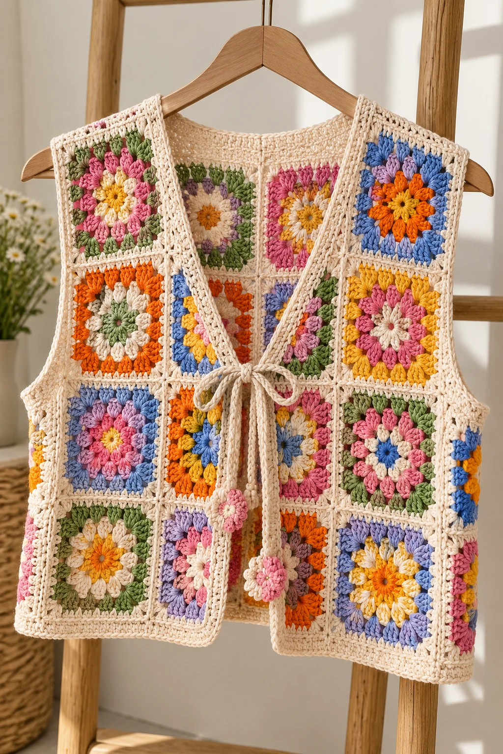 Colorful Granny Square Gilet Crochet — gilet crochet style outfit