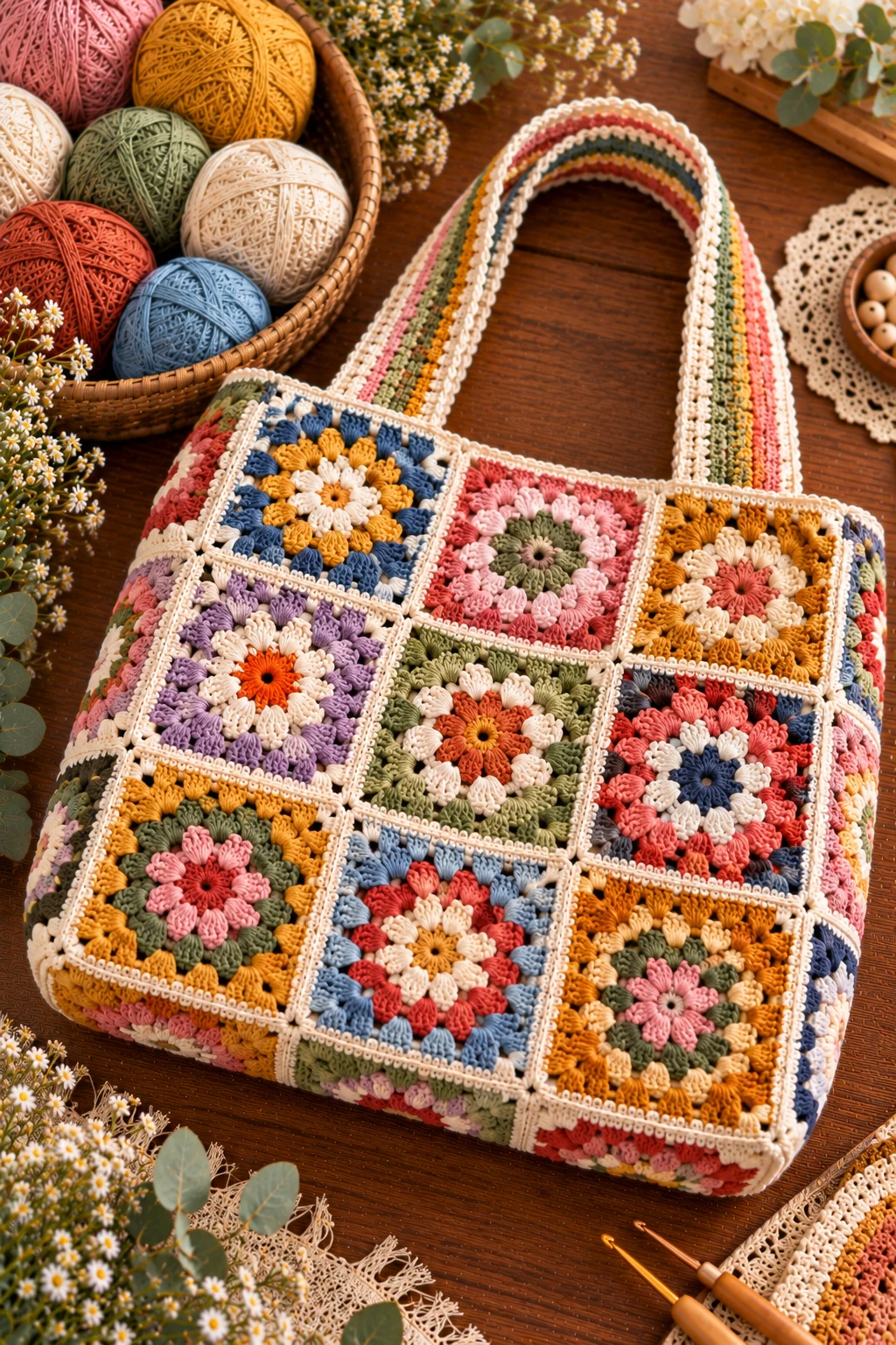 Patchwork Granny Square Crochet Bag — granny square crochet bag pattern style outfit