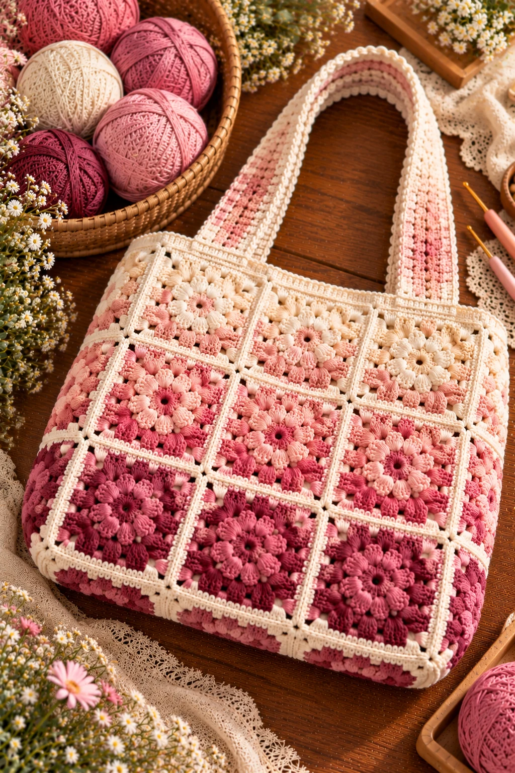 Ombre Granny Square Bag — granny square crochet bag pattern style outfit