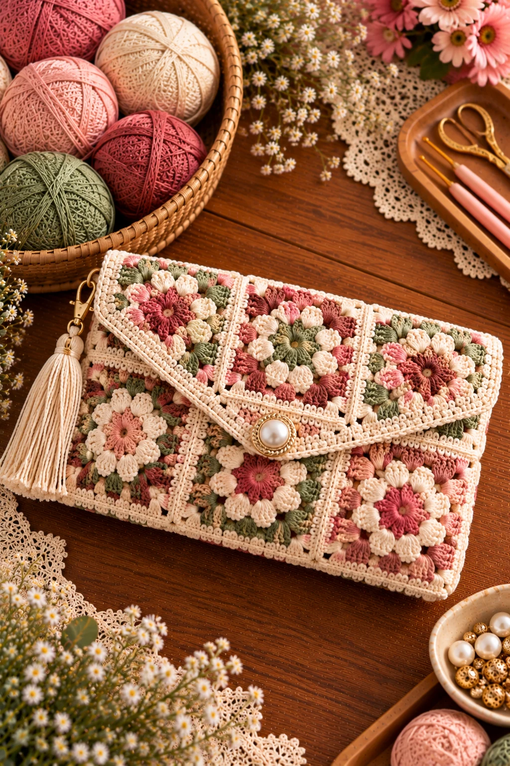 Elegant Granny Square Crochet Clutch — granny square crochet bag pattern style outfit