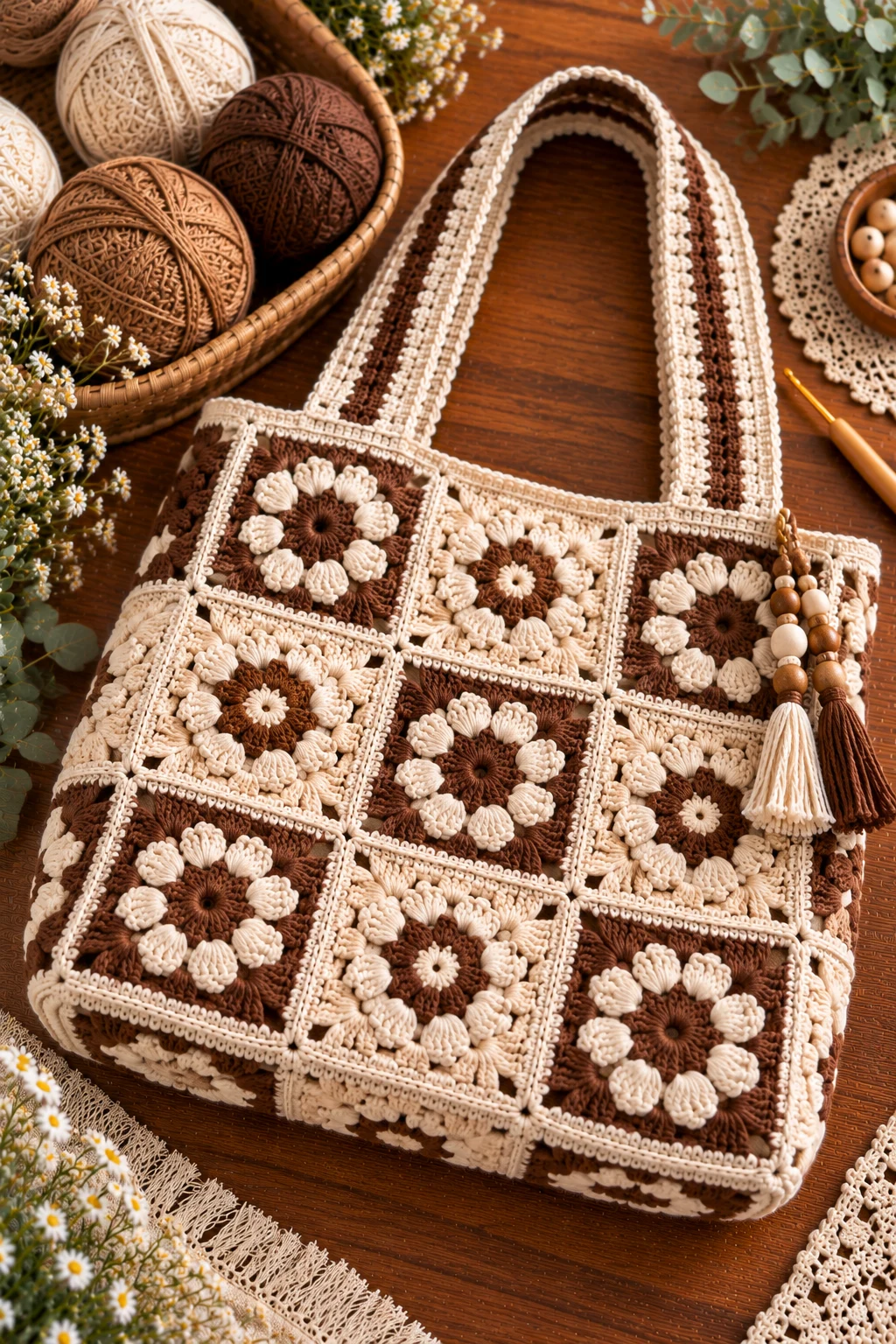 Modern Two-Tone Granny Square Bag — granny square crochet bag pattern style outfit