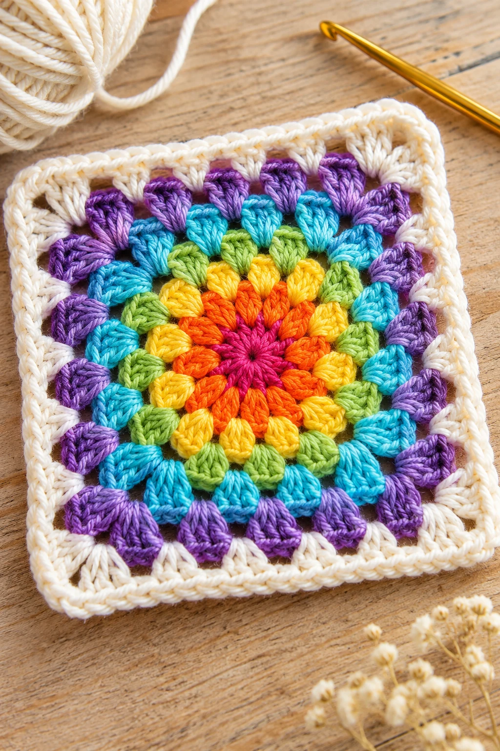 The Rainbow Burst Granny Square — granny square crochet pattern beginner