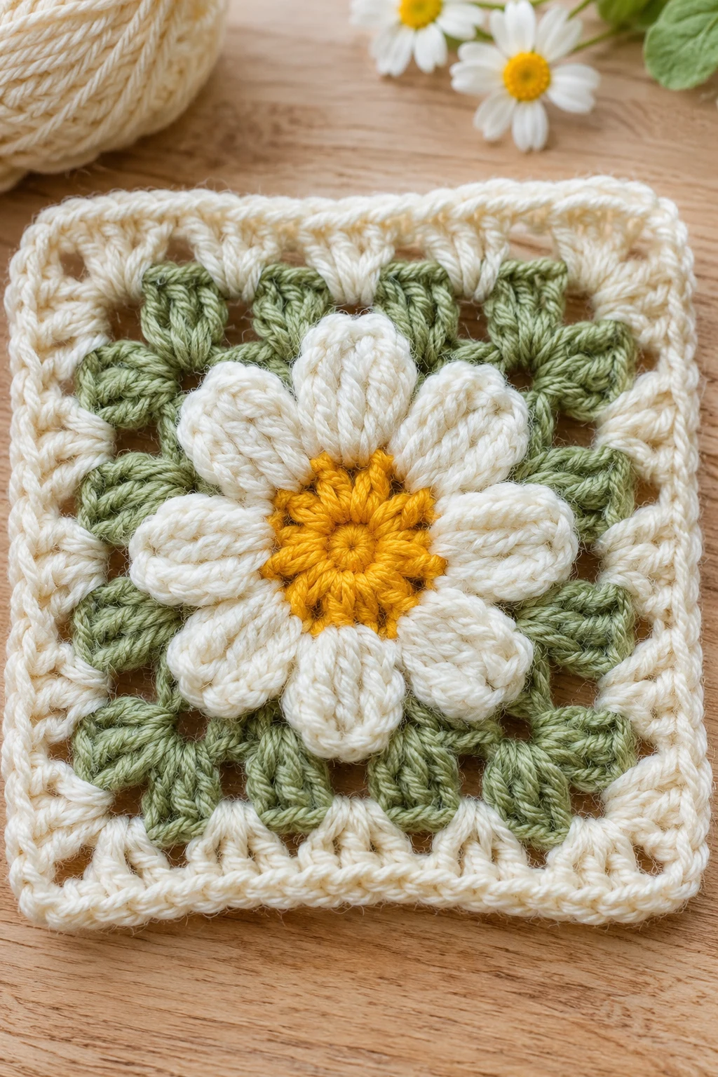 The Vintage Daisy Flower Square — granny square crochet pattern beginner