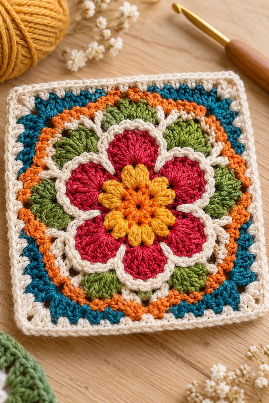 The Bold African Flower Granny Square — granny square crochet pattern diagram