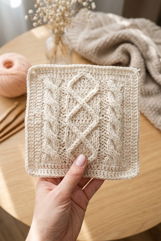 Raised Overlay Cable Square — granny square crochet pattern