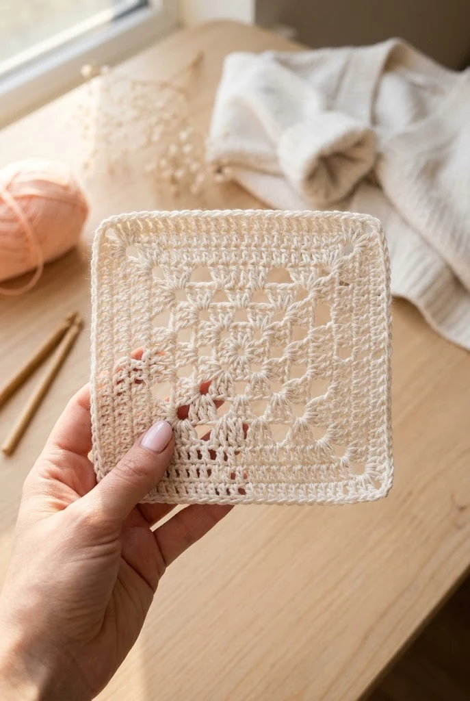 Vintage Filet Grid Square — granny square crochet pattern
