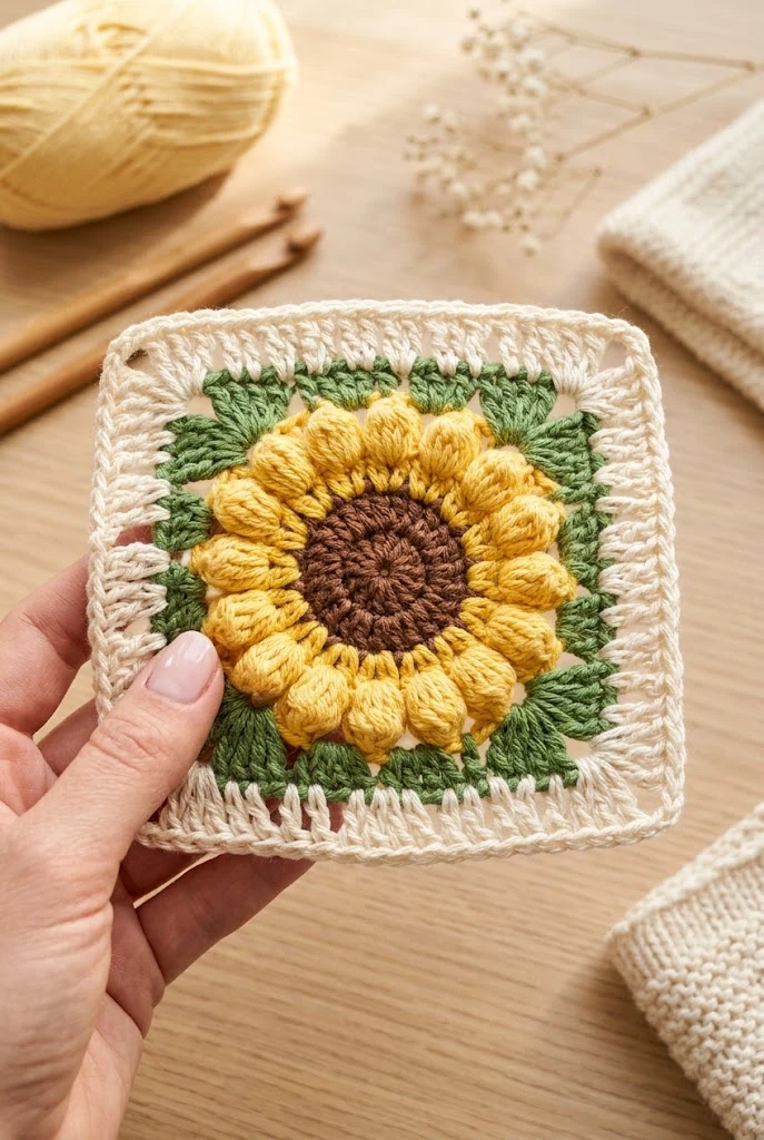 Sunflower Center Square — granny square crochet pattern