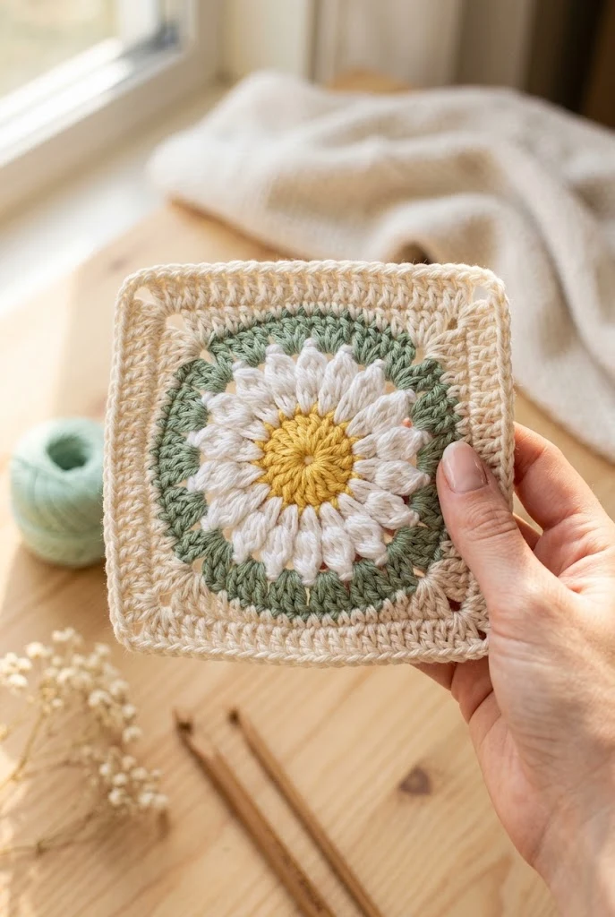 Sunburst Daisy Square — granny square crochet pattern