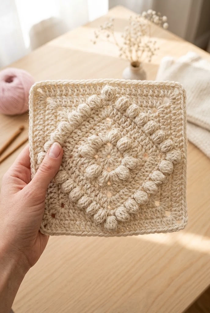 High-Texture Bobble Block — granny square crochet pattern