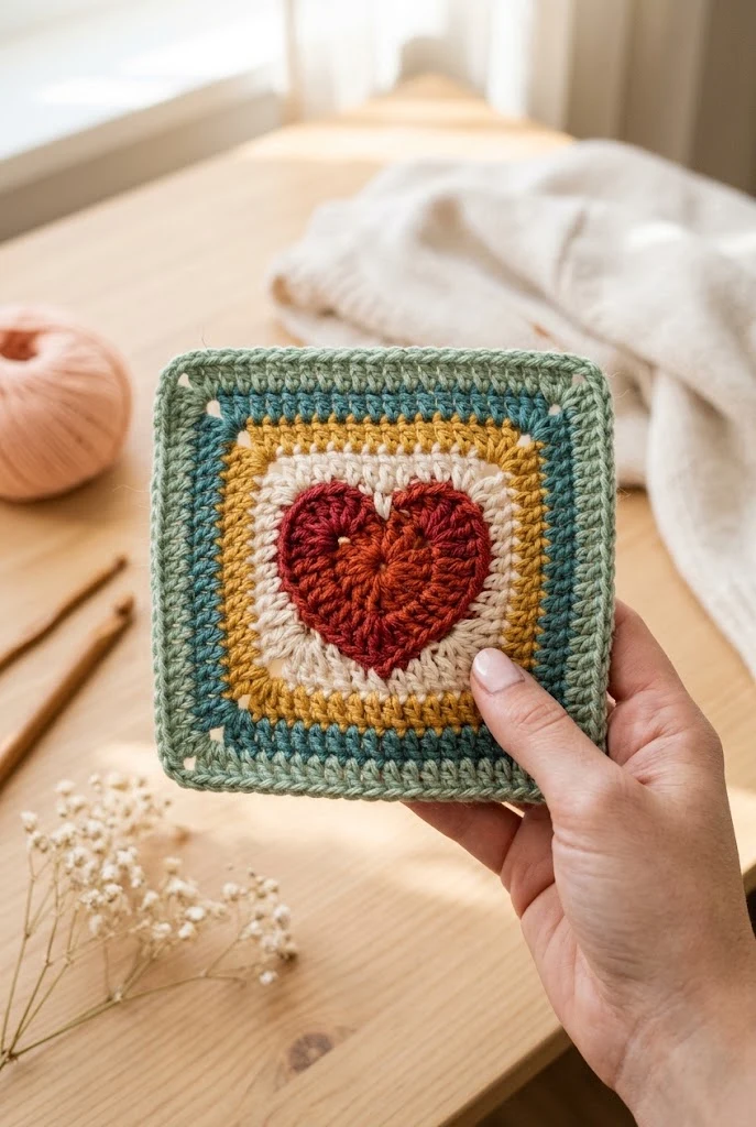 Heart-in-the-Center Block — granny square crochet pattern