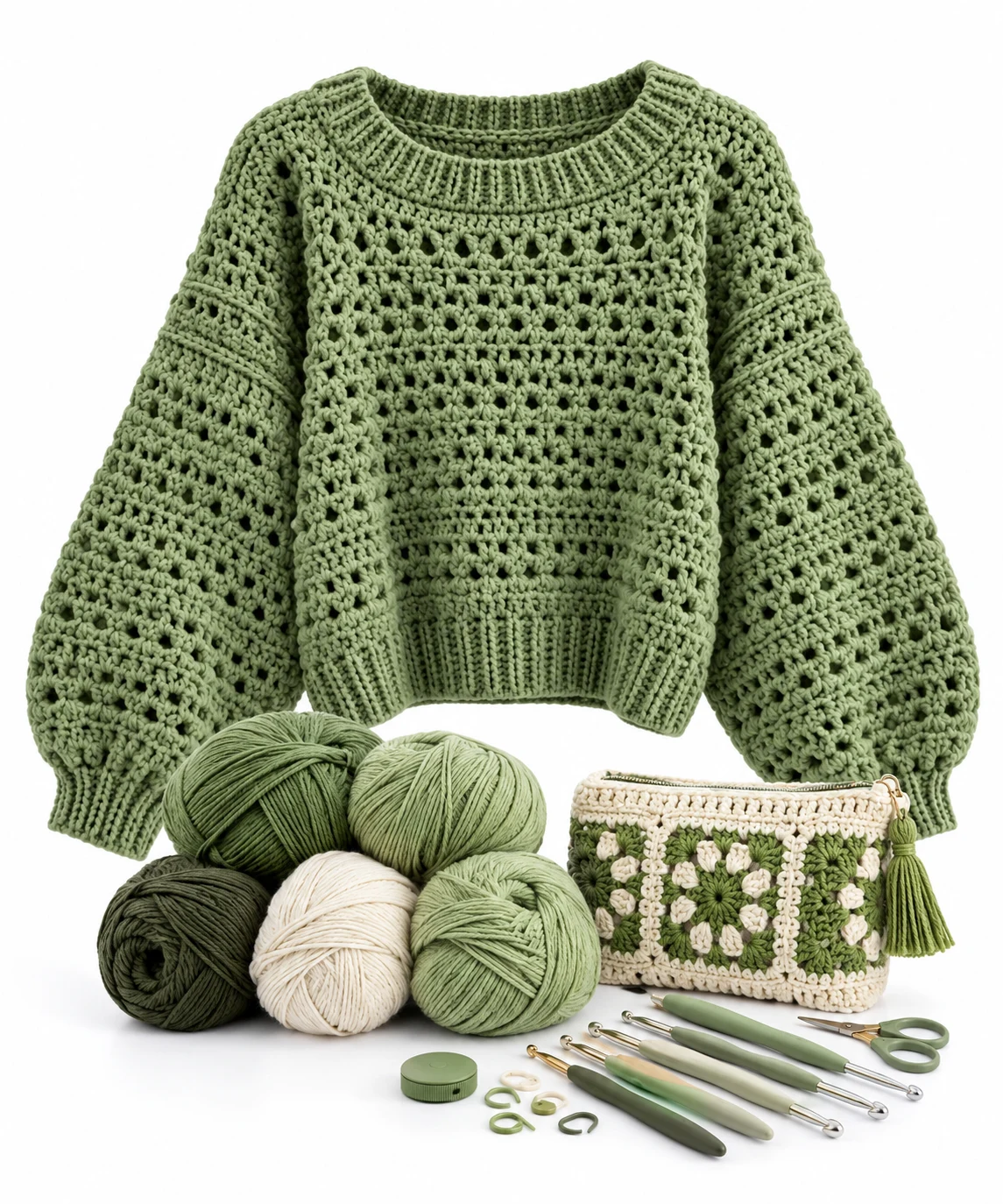 Shop: green crochet sweater with yarn gift ideas