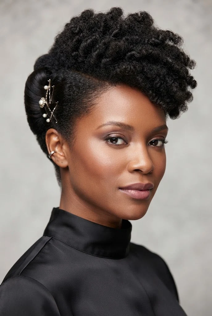 The Pin-Up Side Tuck — hairstyles for short 4C Afro hair style outfit
