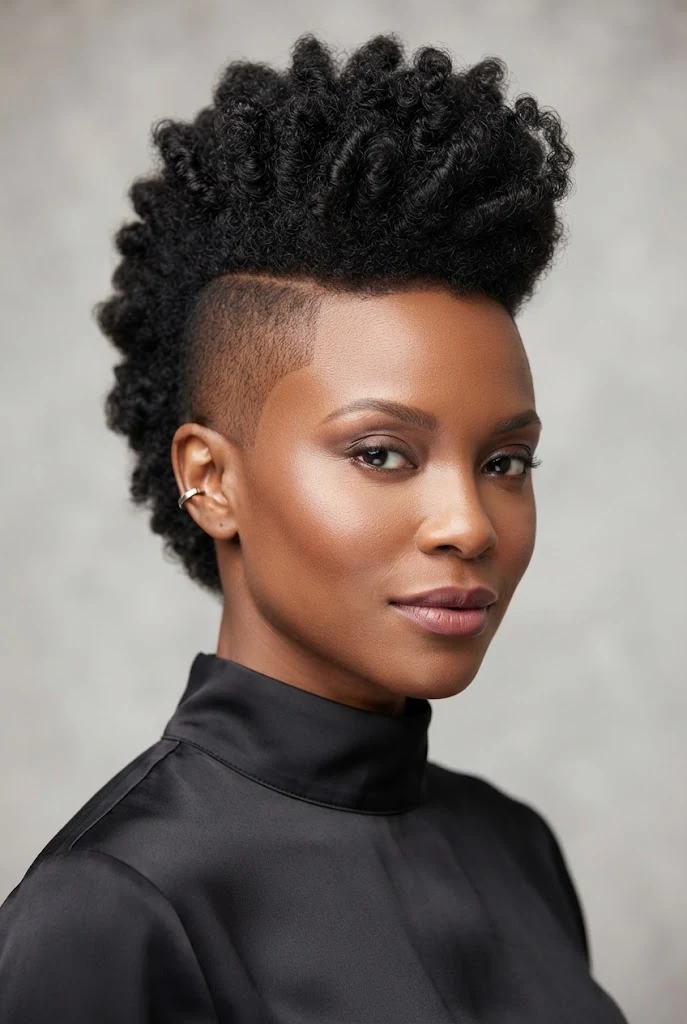 The Fro-Hawk with Shaved Temples — hairstyles for short 4C Afro hair style outfit