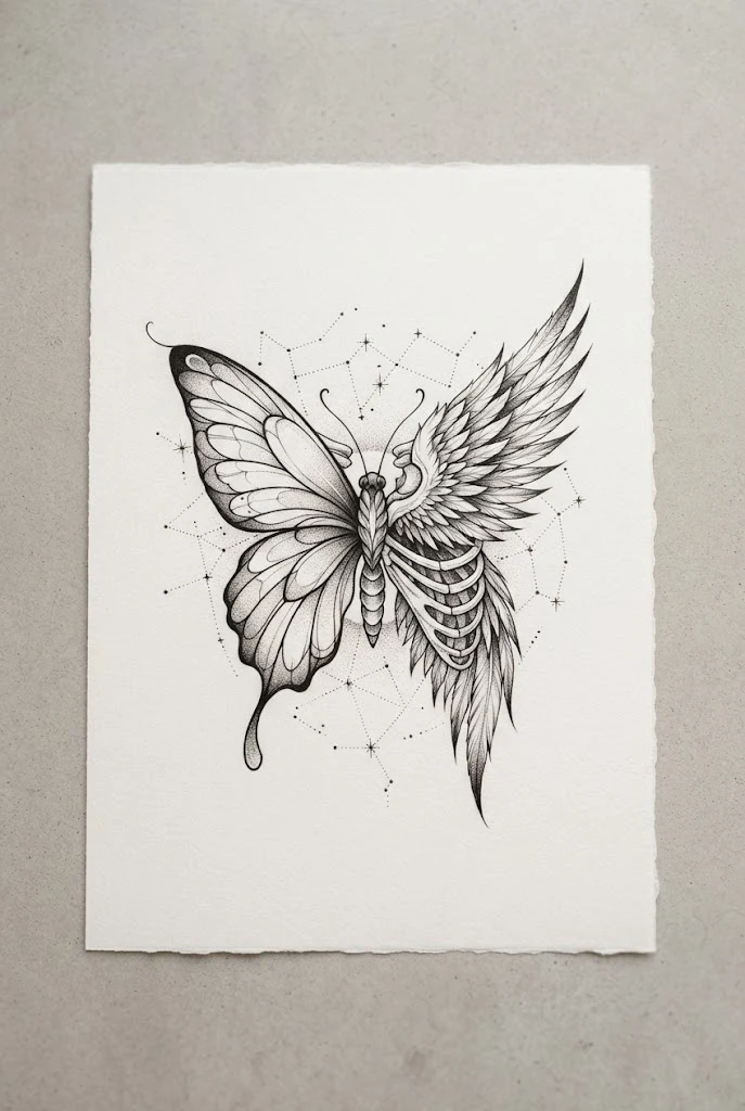 Constellation Rib-Cage Wrap — half butterfly half angel wing tattoo style outfit