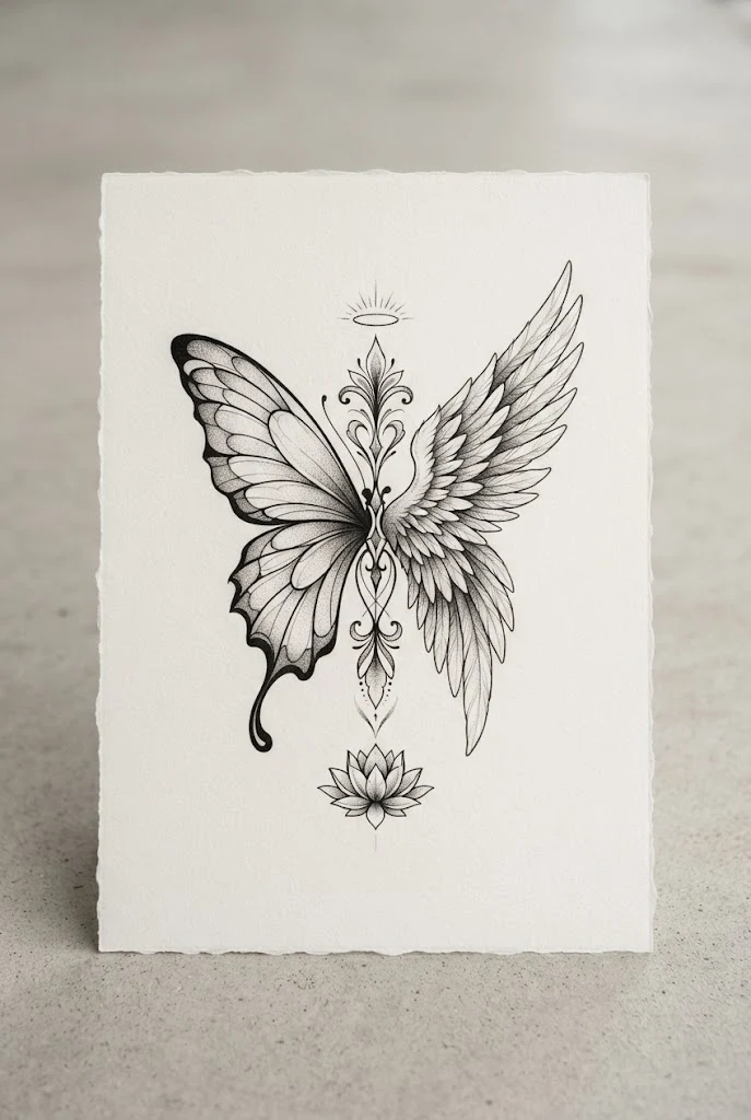 Spine-Draped Grandeur — half butterfly half angel wing tattoo style outfit