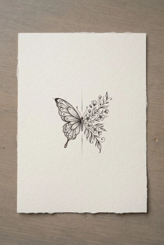 Dainty Micro-Inky Wrist Charm — half butterfly half flower tattoo design style outfit
