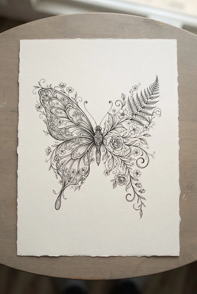 Upper Chest Centerpiece Statement Piece — half butterfly half flower tattoo design style outfit