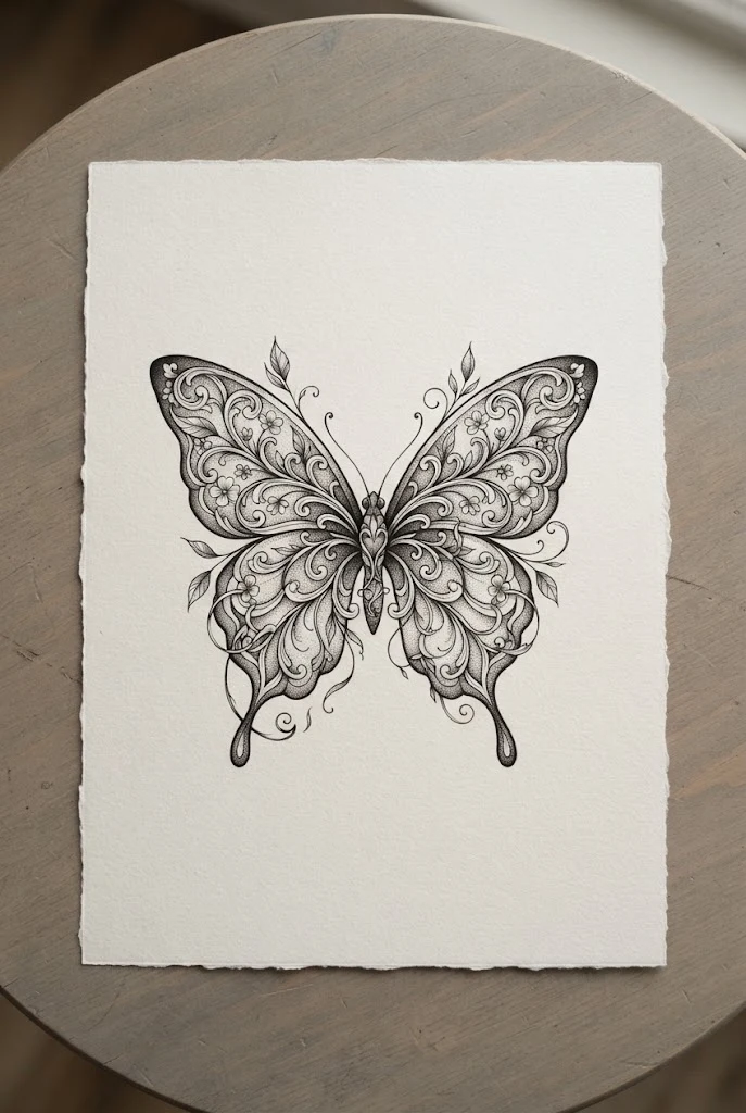 Hidden Vine Floral Butterfly — half butterfly half flower tattoo design style outfit