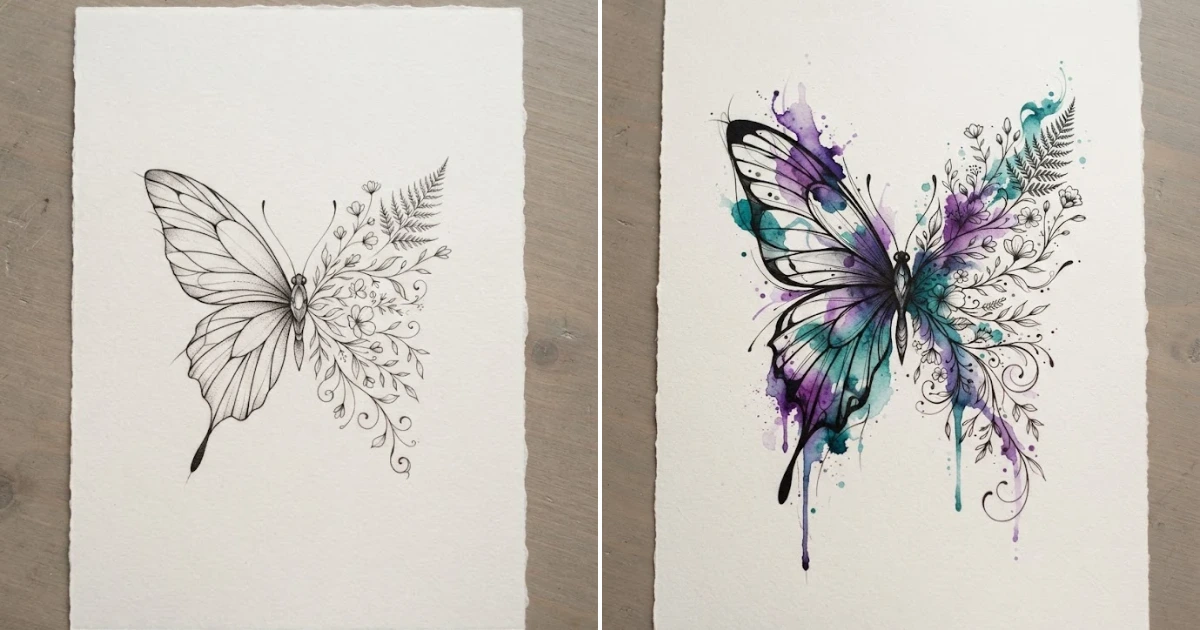 Half butterfly half flower tattoo design: 11 Stunning half butterfly half flower tattoo design