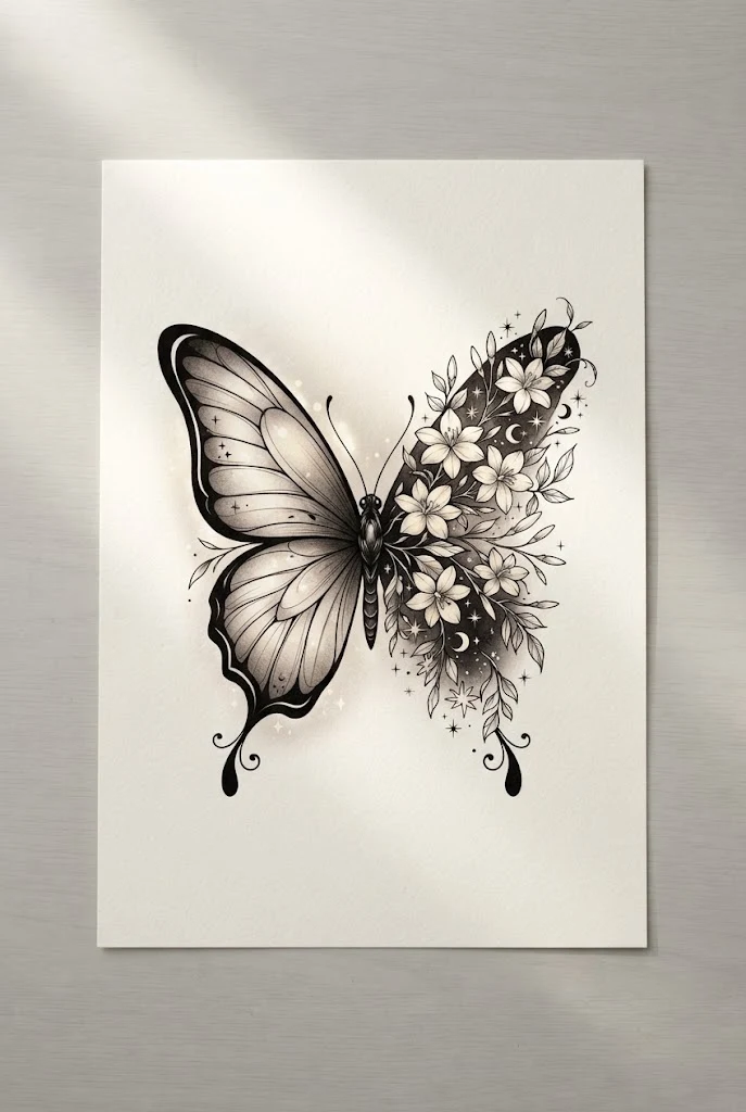 Moonlit Night-Blooming Jasmine Hybrid — half flower half butterfly tattoo style outfit