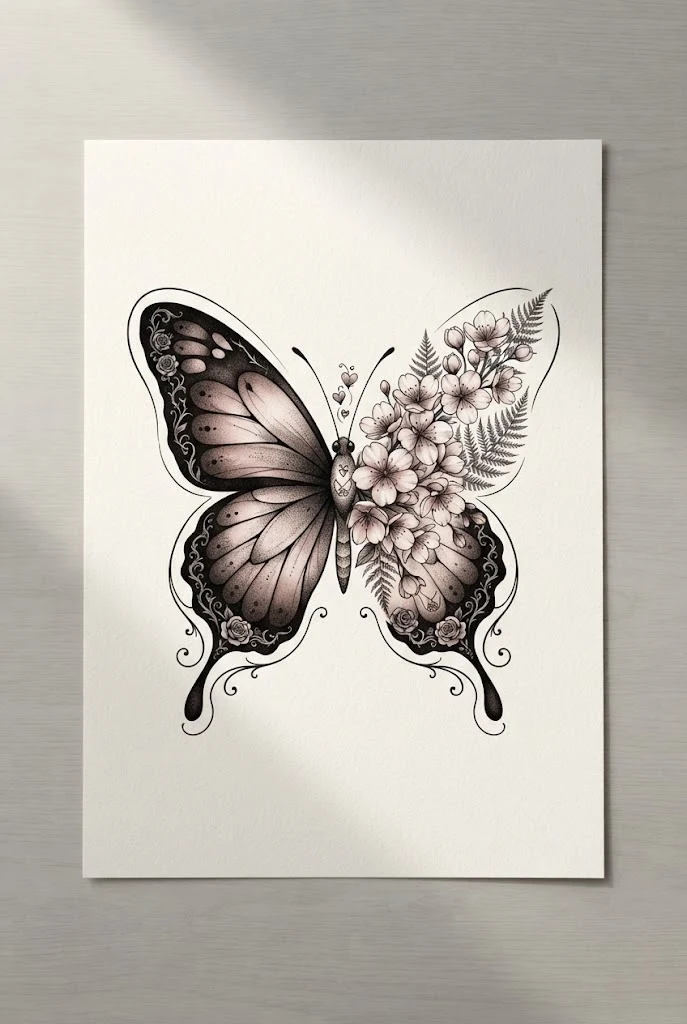 Meaningful Mother-Daughter Memorial Piece — half flower half butterfly tattoo style outfit
