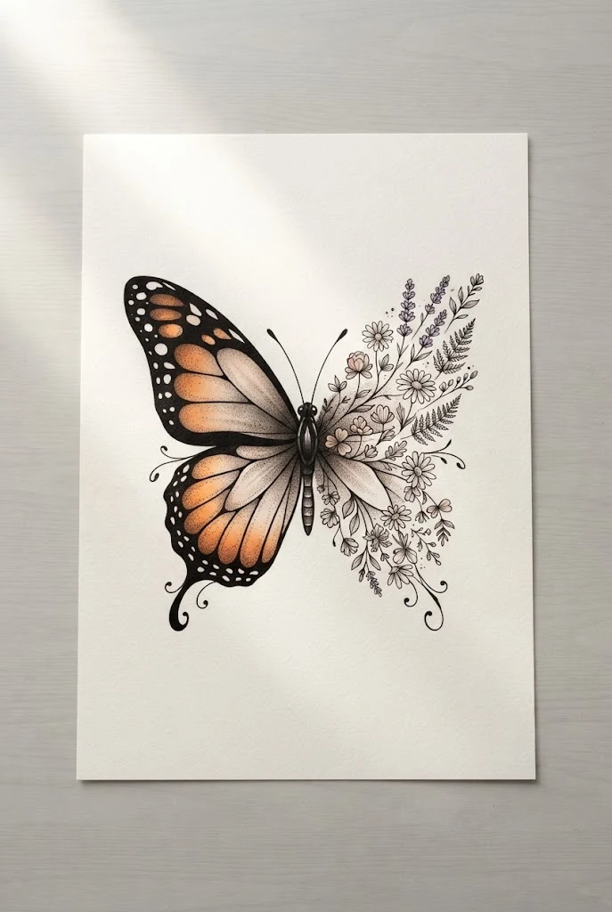 Wildflower Meadow and Monarch Blend — half flower half butterfly tattoo style outfit