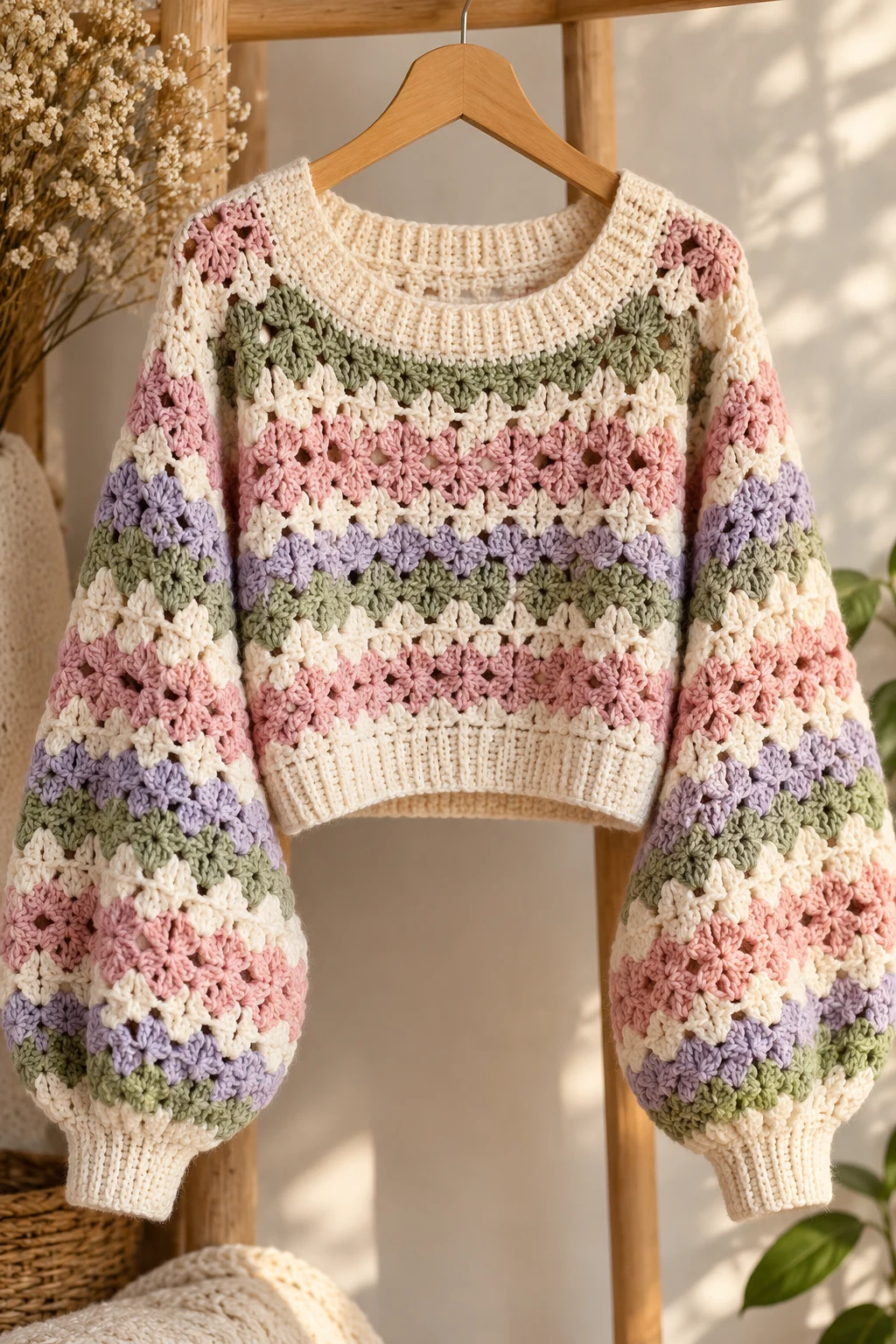 Hand Crochet Sweater With Balloon Sleeves — hand crochet sweater