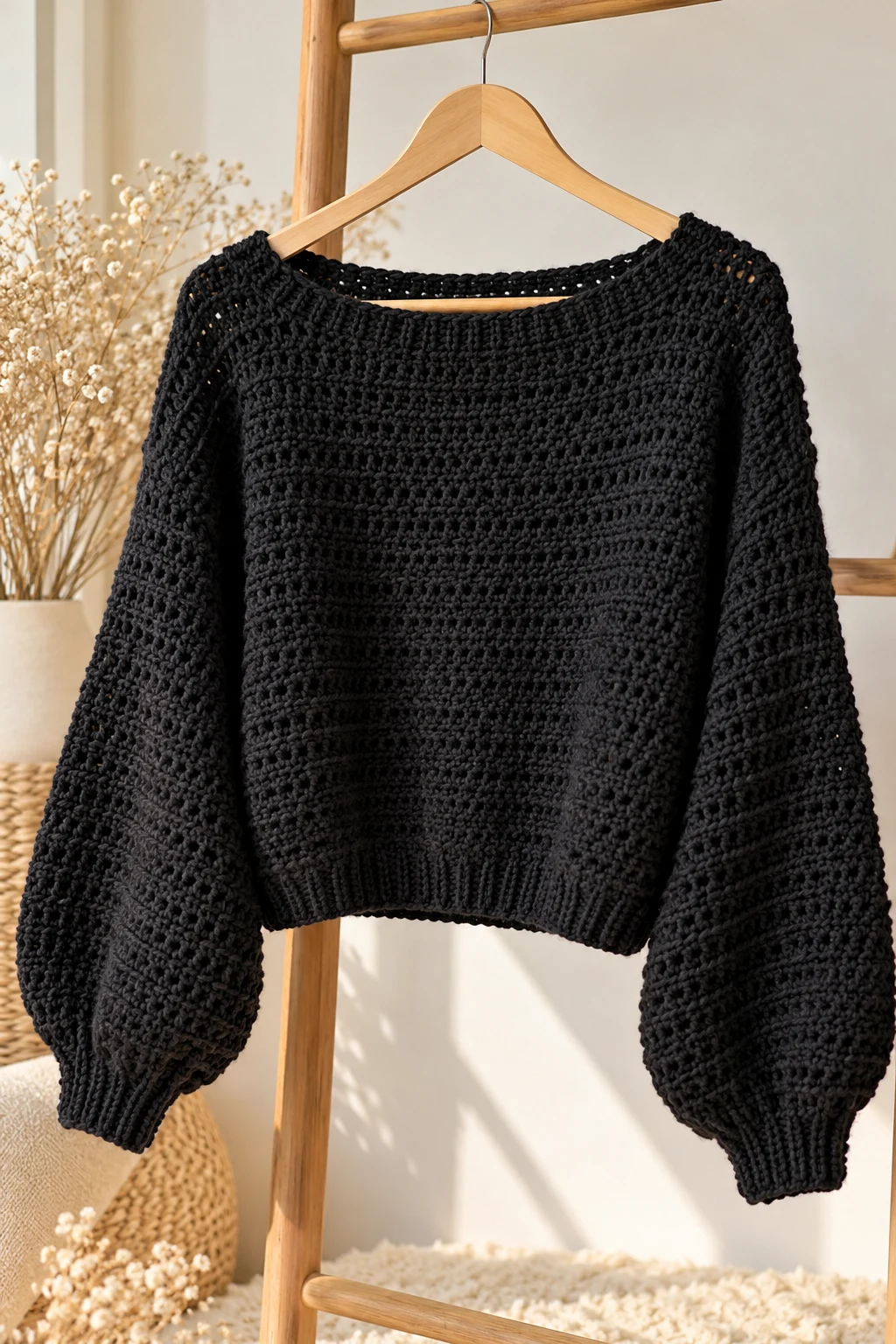 Minimalist Black Hand Crochet Sweater — hand crochet sweater
