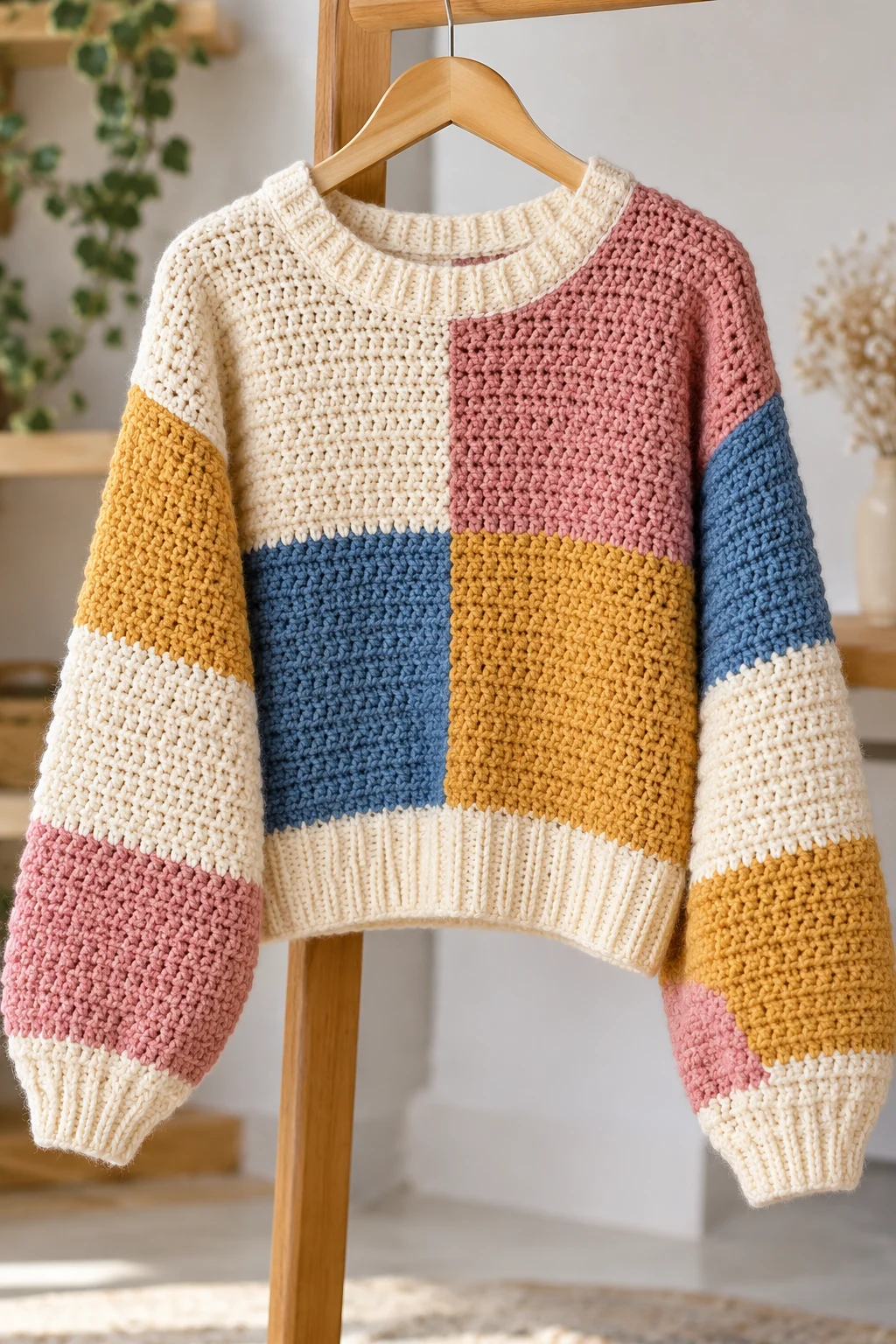 Hand Crochet Sweater With a Color-Block Design — hand crochet sweater