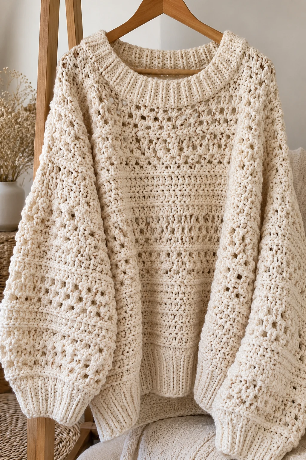 Oversized Cream Hand Crochet Sweater — hand crochet sweater