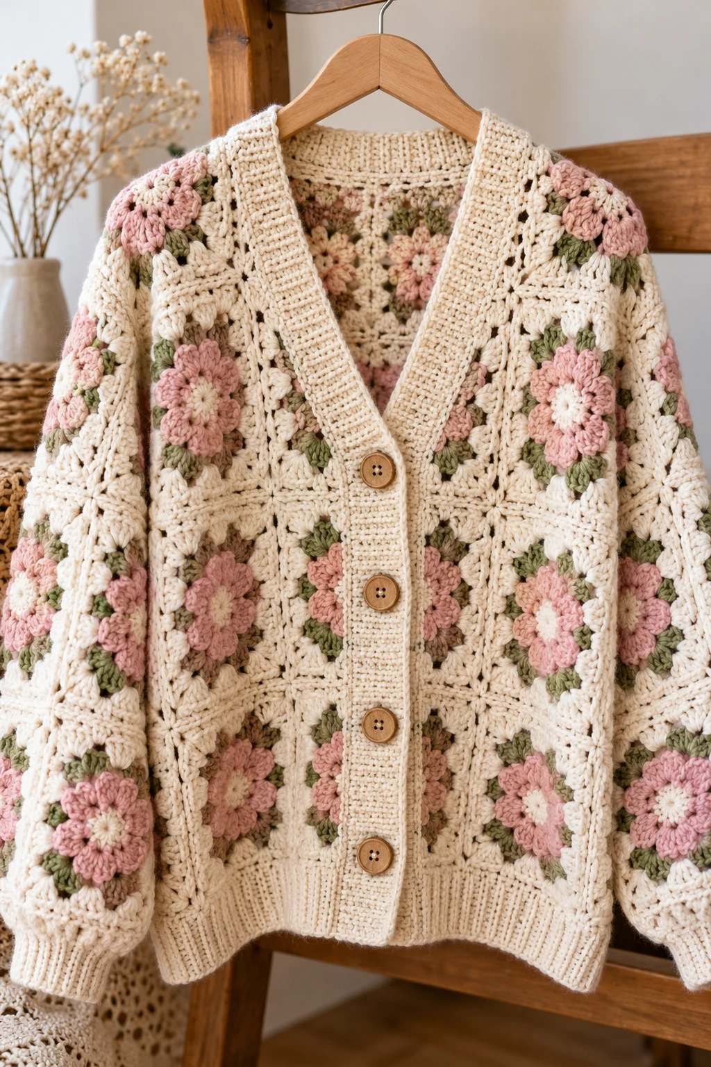 Hand Crochet Cardigan With Wooden Buttons — hand crochet sweater