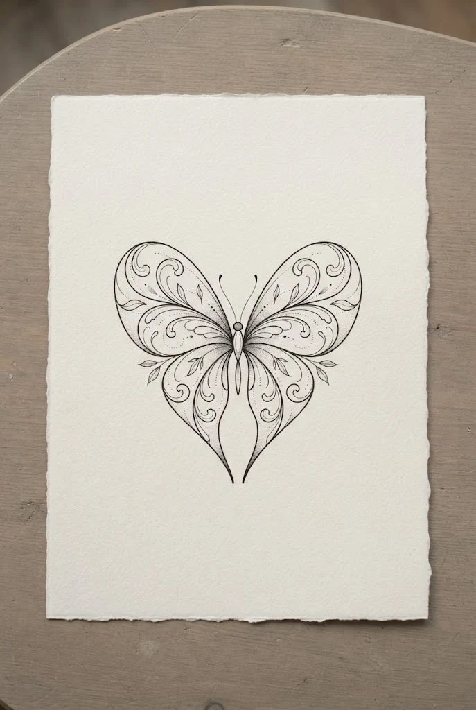 Minimalist Fine Line Heart Butterfly Tattoo — heart butterfly tattoo style outfit