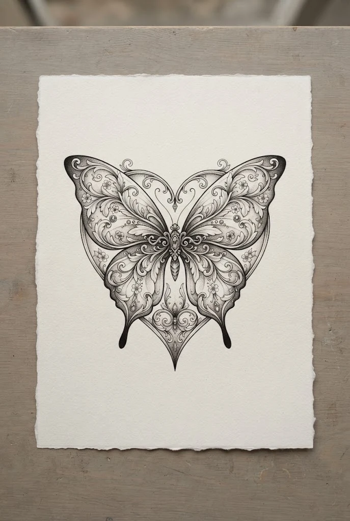 Upper Chest Centerpiece Heart — heart butterfly tattoo style outfit