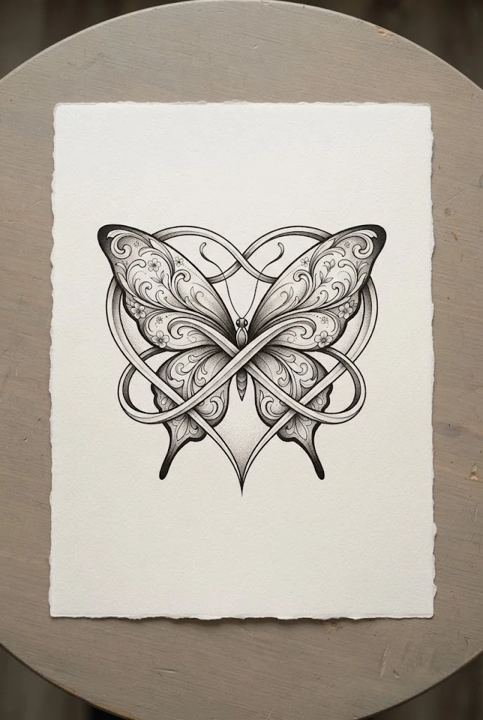 Infinity Loop and Heart Butterfly Integration — heart butterfly tattoo style outfit