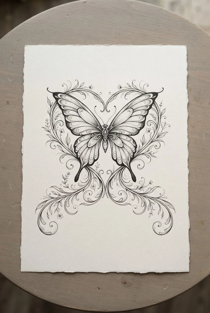 Extended Waistline Wing Sweep Heart — heart butterfly tattoo style outfit