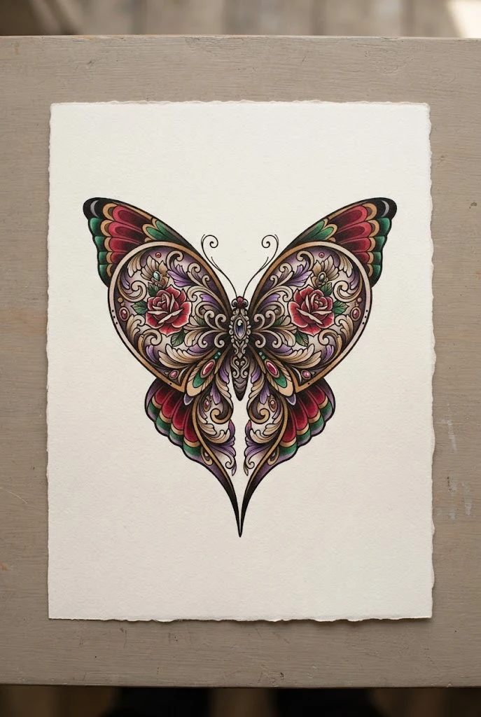 Neo-Traditional Bold Heart Butterfly Tattoo — heart butterfly tattoo style outfit
